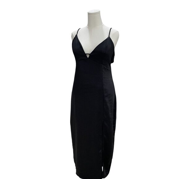 Black Satin Midi Slip Dress Wild Fable XXL Minimalist Occasion Holiday Glam - Picture 5 of 10